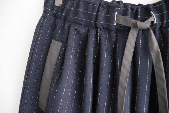 ウールライクメニータックパンツ 　フルレングス　 (ダークネイビーストライプ)