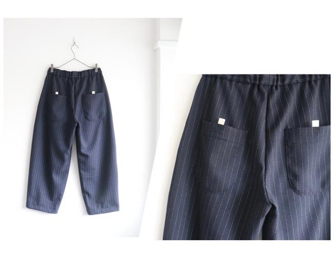 ウールライクメニータックパンツ 　フルレングス　 (ダークネイビーストライプ)