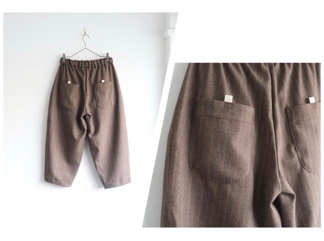 ウールライクメニータックパンツ　 クロップド丈　 (ブラウンストライプ)