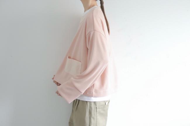 ポケ付きワイドショートニット　(ウオームピンク×アッシュピンク)