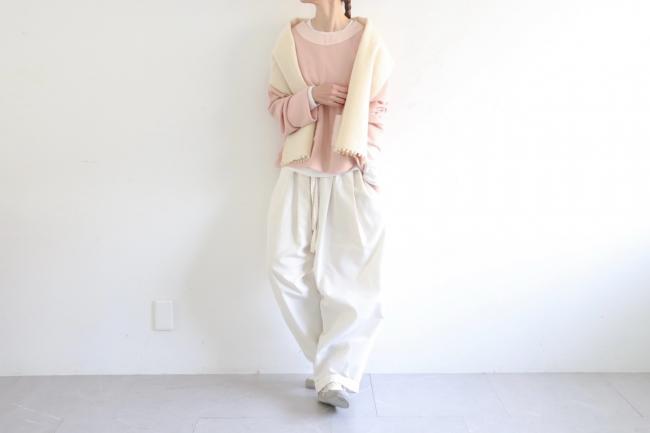 ポケ付きワイドショートニット　(ウオームピンク×アッシュピンク)