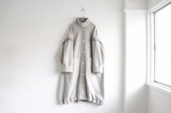 2wayネックロングコート　(ミックスグレージュ)