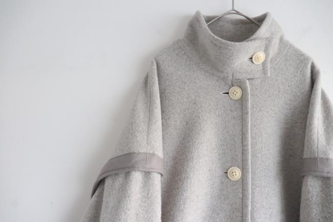 2wayネックロングコート　(ミックスグレージュ)