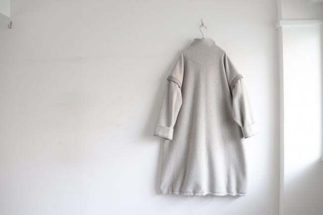 2wayネックロングコート　(ミックスグレージュ)