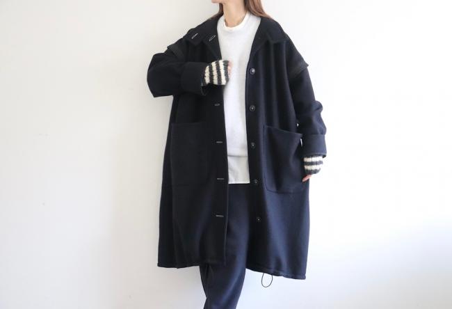 2wayネックロングコート　(ダークネイビー)