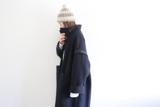 2wayネックロングコート　(ダークネイビー)