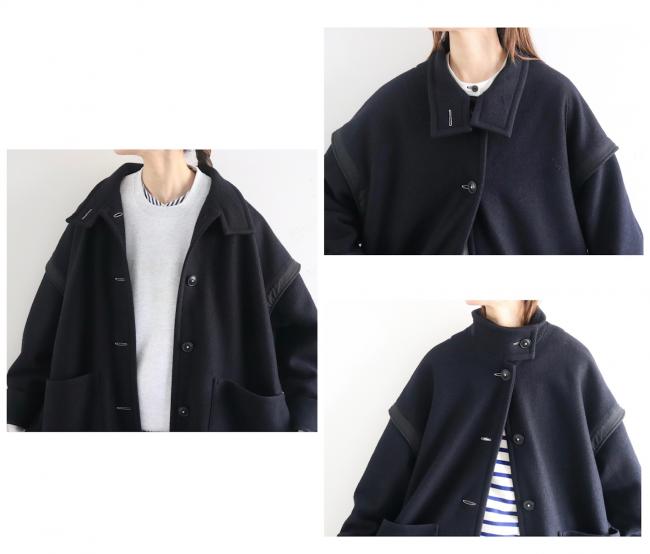 2wayネックロングコート　(ダークネイビー)