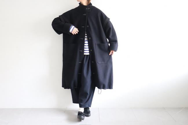 2wayネックロングコート　(ダークネイビー)
