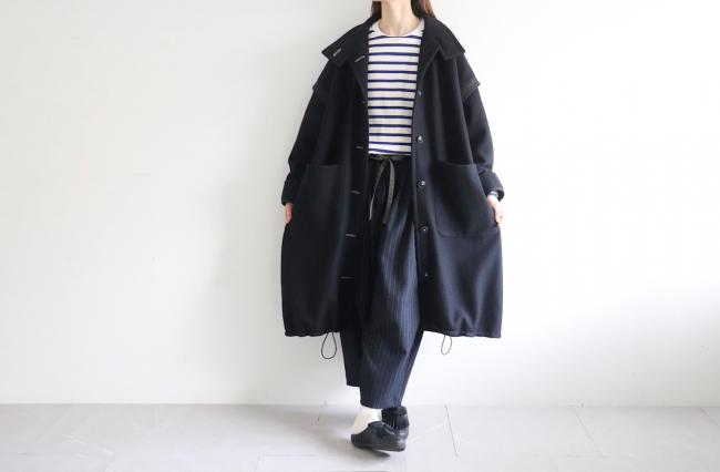 2wayネックロングコート　(ダークネイビー)