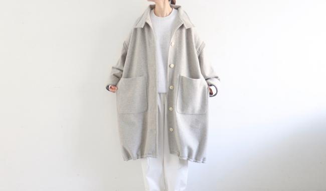2wayネックロングコート　(ミックスグレージュ)
