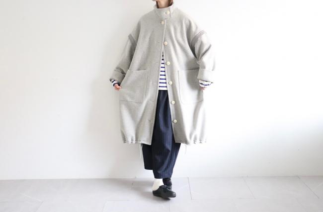 2wayネックロングコート　(ミックスグレージュ)