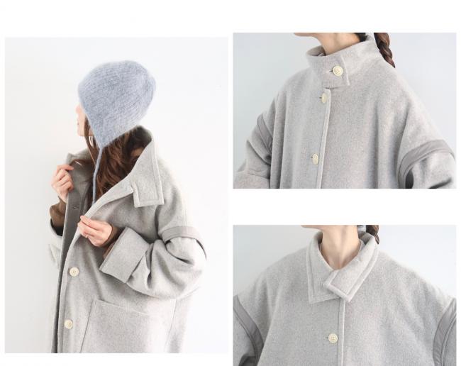 2wayネックロングコート　(ミックスグレージュ)