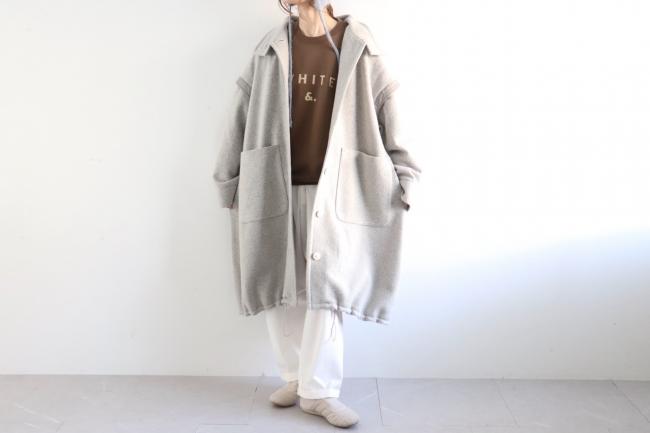 2wayネックロングコート　(ミックスグレージュ)