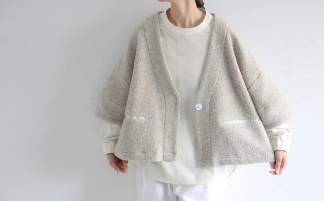 ランタンスリーブボアカーディガン　(ミックスベージュ)