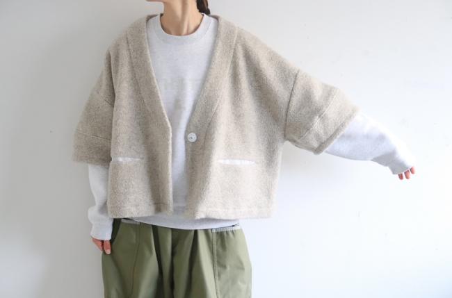 ランタンスリーブボアカーディガン　(ミックスベージュ)