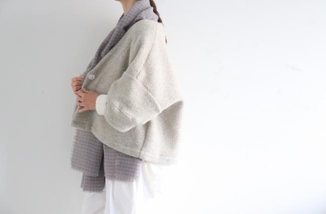 ランタンスリーブボアカーディガン　(ミックスベージュ)